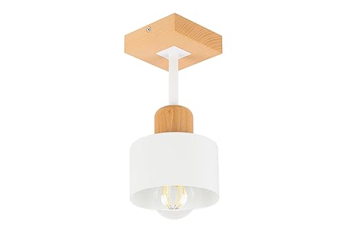 alfalux Deckenlampe Mit 1 Lampenschirm LED Metall-Holz-Deckenleuchte Leuchte Lampe Wohnzimmerlampe Schlafzimmerlampe Kinderzimmer Wohnzimmer Schlafzimmer Küche Deckenleuchten Weiß WE10x10BU von alfalux