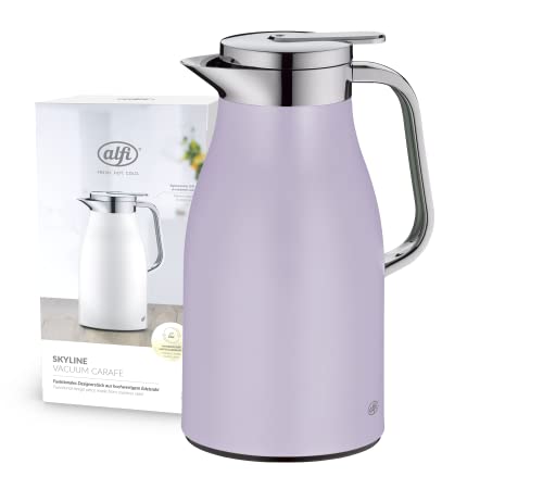 alfi SKYLINE 1,0l, lavender mat, Edelstahl-Isolierkanne mit hygienischem Hartglaseinsatz, Drehverschluss mit bequemer Drucktaste, ergonomischer Griff, mit einer Hand, ideal als Kaffeekanne, Teekanne von alfi