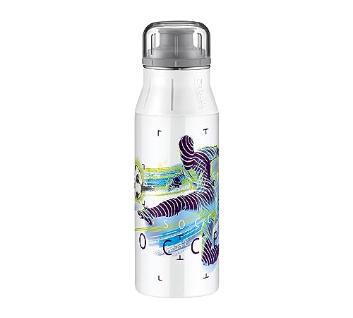 alfi KIDS BOTTLE 400ml, soccer, Kindertrinkflasche aus Edelstahl, absolut dicht mit Drehverschluss, leicht und robuste Flasche, für Kohlensäure, ohne Fingerabdrücke, BPA-frei von alfi