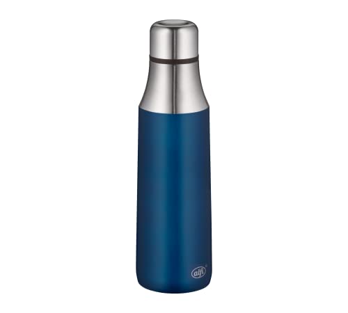 alfi Thermosflasche City Bottle blau 500ml, Edelstahl Trinkflasche 100% dicht auch bei Kohlensäure, 5527.259.050 Isolierflasche 8 Stunden heiß, 16 Stunden kalt, Wasserflasche BPA-Frei von alfi