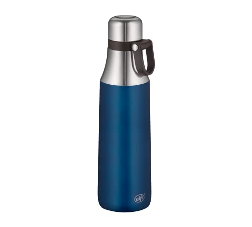 alfi Thermosflasche City Bottle Loop blau 500ml, Edelstahl Trinkflasche 100% dicht auch bei Kohlensäure, 5537.259.050 Isolierflasche 8 Stunden heiß, 16 Stunden kalt, Wasserflasche BPA-Frei von alfi