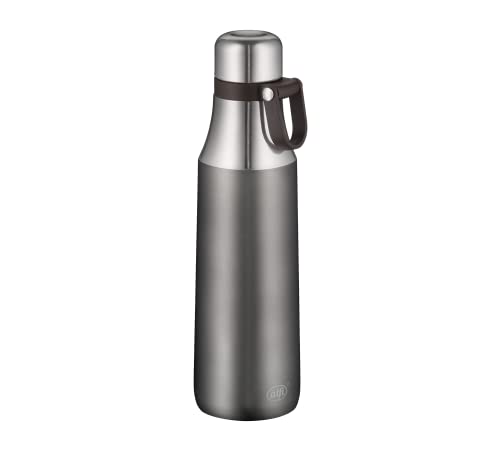 alfi Edelstahl Trinkflasche City Bottle Loop grau 500ml, Edelstahl Thermosflasche dicht bei Kohlensäure, 5537.234.050 Isolierflasche 8 Stunden heiß, 16 Stunden kalt, Wasserflasche BPA-Frei von alfi