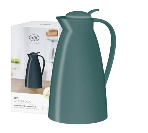 alfi ECO 1,0l, sea pine, Isolierkanne mit hygienischem Hartglaseinsatz aus Kunststoff, Drehverschluss mit bequemer Drucktaste, Ausgießen mit einer Hand, ideal als Kaffeekanne, Teekanne, BPA-frei von alfi