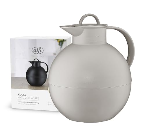 alfi KUGEL 0,94l, desert grey mat, Kunststoff-Isolierkanne mit hygienischem Hartglaseinsatz, Drehverschluss, Designerstück, kugelförmige Thermokanne, ideal als Kaffeekanne, Teekanne, BPA-frei von alfi