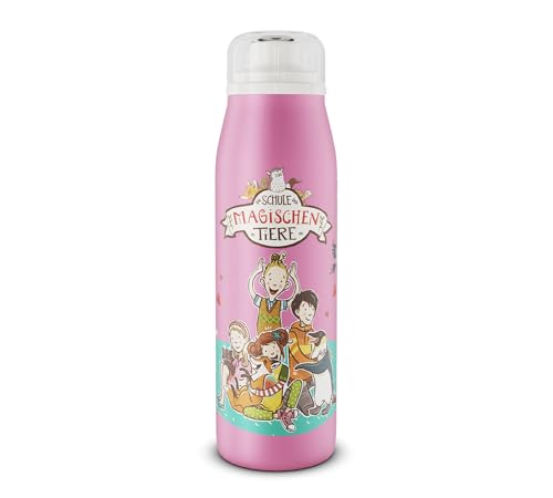 alfi Kids ISO Bottle 500ml,pink - Schule der Magischen Tiere,Isoliertrinkflasche Kinder Edelstahl,dicht mit Drehverschluss,hält 12 Stunden heiß,24 Stunden kalt, Trinkflasche für Kohlensäure,BPA-frei von alfi