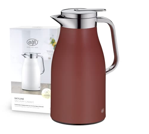 alfi SKYLINE 1,5l, med. red mat, Edelstahl-Isolierkanne mit hygienischem Hartglaseinsatz, Drehverschluss mit bequemer Drucktaste, ergonomischer Griff, mit einer Hand, ideal als Kaffeekanne, Teekanne von alfi