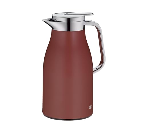 alfi SKYLINE 1.0l , med. red mat, Edelstahl-Isolierkanne mit hygienischem Hartglaseinsatz, Drehverschluss mit bequemer Drucktaste, ergonomischer Griff, mit einer Hand, ideal als Kaffeekanne, Teekanne von alfi