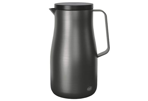 alfi STUDIO TT 1,0l, Edelstahl dunkelgrau, Isolierkanne aus doppelwandigem Edelstahl mattiert hält 12 Stunden warm 24 Stunden kalt, Drehverschluss Öffnung groß Thermoskanne spülmaschinenfest, BPA-frei von alfi