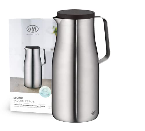 alfi STUDIO TT 1,5l, stainless steel, Isolierkanne aus doppelwandigem Edelstahl mattiert, hält 12 Stunden warm, 24 Stunden kalt, Drehverschluss, Öffnung groß, Thermoskanne, spülmaschinenfest, BPA-frei von alfi