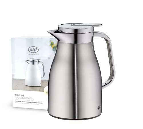 alfi SKYLINE 650ml, stainless steel mat, Edelstahl-Isolierkanne mit hygienischem Hartglaseinsatz, Drehverschluss mit bequemer Drucktaste, ergonomischer Griff, mit einer Hand, ideal als Kaffeekanne von alfi