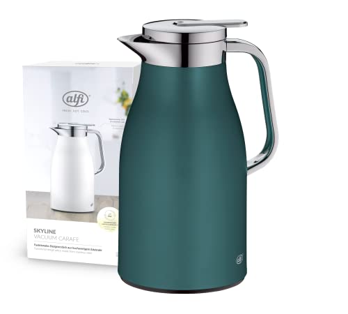 alfi SKYLINE 1,0l, sea pine, Edelstahl-Isolierkanne mit hygienischem Hartglaseinsatz, Drehverschluss mit bequemer Drucktaste, ergonomischer Griff, ideal als Kaffeekanne, Teekanne, BPA-frei von alfi