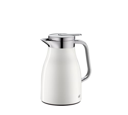 alfi SKYLINE 650ml, coconut white mat, Edelstahl-Isolierkanne mit hygienischem Hartglaseinsatz, Drehverschluss mit bequemer Drucktaste, ergonomischer Griff, mit einer Hand, ideal als Kaffeekanne von alfi