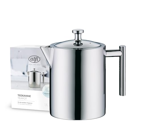 alfi TEA POT 1,40l, Isolierkanne aus Edelstahl mit Teesieb und Teefänger, einwandiger Edelstahl, Thermoskanne langlebig, ideal als Teekanne für losen Tee, spülmaschinenfest, BPA-frei von alfi