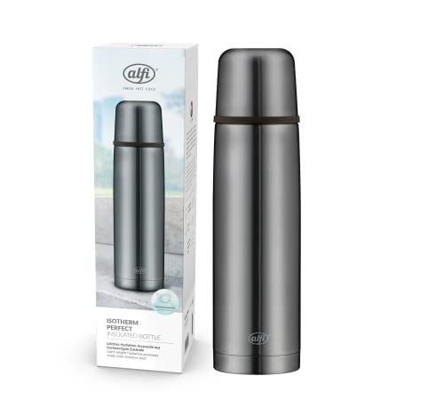 alfi ISOTHERM PERFECT AV 750 ml, cool grey mat, Isolierflasche aus Edelstahl mit Trinkbecher, absolut dicht mit Automatikverschluss, zerlegbar, hält 12 Stunden warm, ohne Fingerabdrücke, BPA-frei von alfi