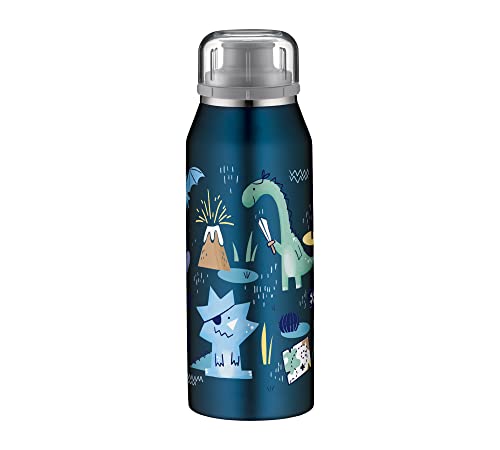 alfi KIDS ISO BOTTLE 350ml, dino pirates, Isoliertrinkflasche Kinder Edelstahl, absolut dicht mit Drehverschluss, hält 12 Std. heiß, 24 Std. kalt, für Kohlensäure, ohne Fingerabdrücke, BPA-frei von alfi