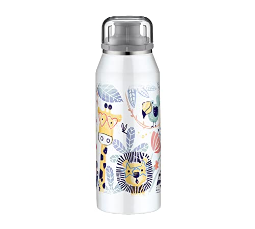alfi KIDS ISO BOTTLE 350ml, crazy jungle, Isoliertrinkflasche Kinder aus Edelstahl, absolut dicht mit Drehverschluss, hält 12 Std. heiß, 24 Std. kalt, für Kohlensäure, ohne Fingerabdrücke, BPA-frei von alfi