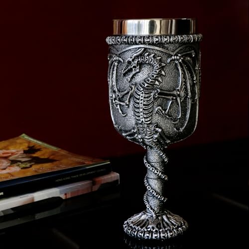 Mittelalterlicher Totenkopf-Drachen-Weinkelch – Dungeons and Dragons Kelch – 400 ml großer Edelstahl-Trinkbecher – GOT Dragon D&D Fans Geschenk für Partydekoration Geburtstag von alikiki