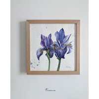 Original Aquarell Malerei Iris Blume Lila Blumenstrauß Gemälde Boho Wanddeko Wohnzimmer 10 Von 10" Alinakarevart von alinakarevart