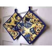 Doctor Who Explodierende Tardis Topflappen Koch Bäcker Geschenk Blau Trim Dalek Cyberman Auf Bestellung Handgefertigt von alittlegeekybags