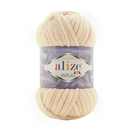 Alize 5 x 100 g Velluto Wolle 500 Gramm super Bulky Chenillegarn,Kuschelweich 100g, Kissen Babydecke etc (apricot hell 310) von Alize