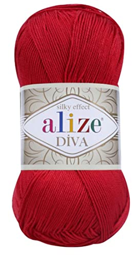 Alize Diva Seiden-Effekt 100% Mikrofaser-Acrylgarn, 1 Knäuel/Knäuel, 100 g, 380 m, Farbe (106 - rot) von Alize