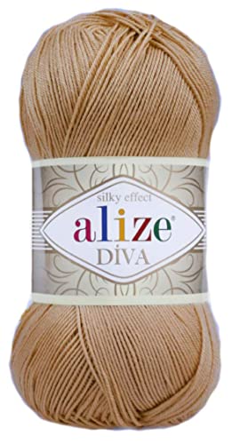 Alize Diva Sportgarn mit Seideneffekt, 100 % Mikrofaser-Acryl, 1 Knäuel, 100 g, 380 m, Farbe (369 – Karamell) von Alize