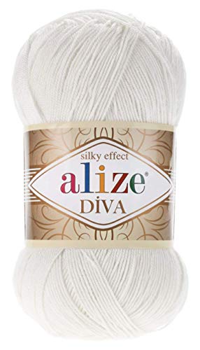 Alize 100 % Mikrofaser-Acryl, Diva, Seideneffekt, Strickgarn, Sport, Häkelgarn, 4 Knäuel, 400 g, Farbe 450 Perlen von Alize