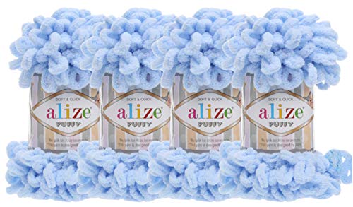 Alize Puffy Baby Big Loop Decke Garn, 100 % Micropolyester, weiches Garn, 400 g, 183 Hellblau von Alize