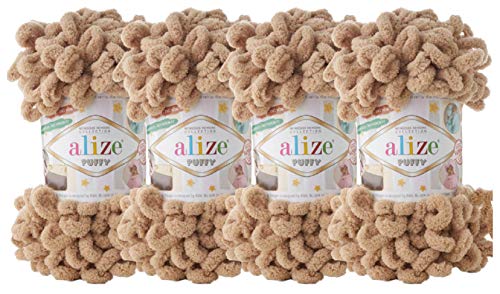 Alize Puffy Baby Big Loop Decke Garn, 100 % Micropolyester, weiches Garn, 400 g, 262-Beige, 4 Stück von alize