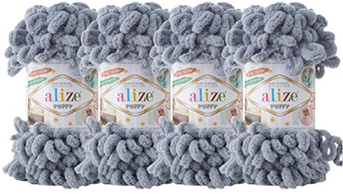 Alize Puffy Baby Big Loop Deckengarn, 100% Micropolyester, weiches Garn, 400 g, 428 m, mittelgrau von alize