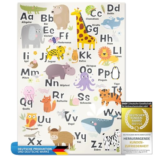 all Kids United Kinder ABC-Poster Buchstaben & Tiere XXL Lernposter für Kinder; Alphabet-Poster Kunstdruck, Tierposter für Kinderzimmer zum lernen; 42 x 60 cm von all Kids United