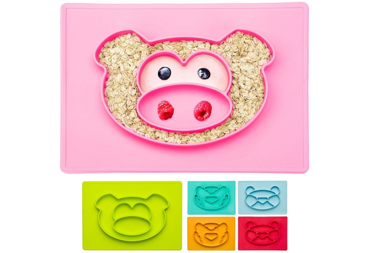 all Kids United Kindergeschirr-Set Happy Face Mat Kinder-Teller, Silikon, Baby Essmatte Essunterlage von all Kids United