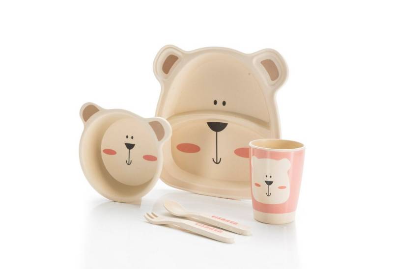 all Kids United Kindergeschirr-Set Tier-Motiv Geschirr (5-tlg), Teller, Schüssel, Besteck, Becher von all Kids United