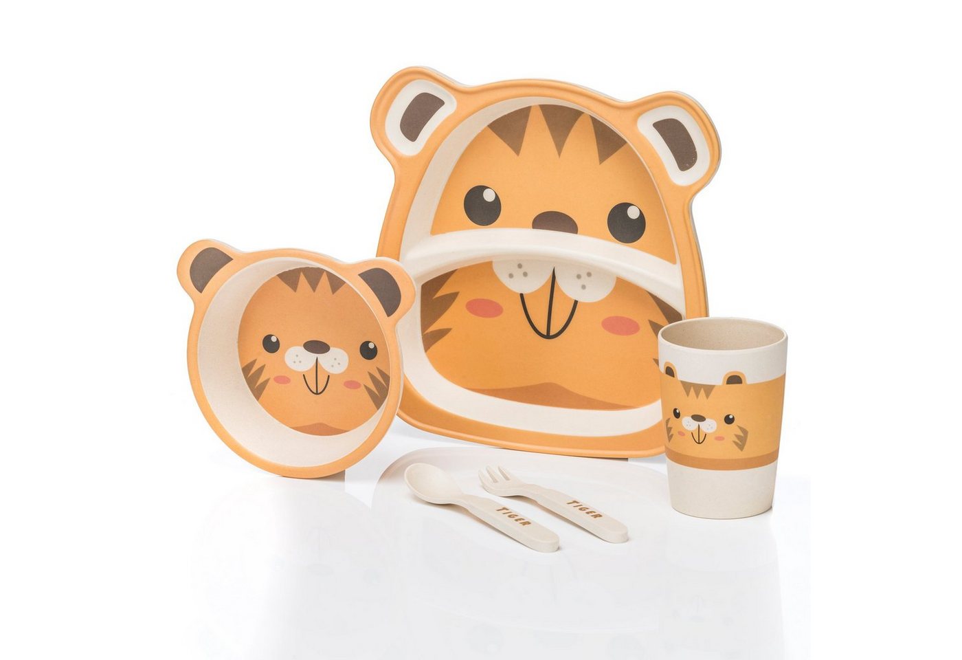 all Kids United Kindergeschirr-Set Tier-Motiv Geschirr (5-tlg), Teller, Schüssel, Besteck, Becher von all Kids United