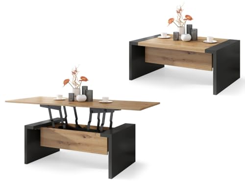 All4All Couchtisch Carlo - Kaffeetisch - Wohnzimmertisch - Sofatisch - ausklappbar - höhenverstellbar - 110x70cm - 05 - Artisan Eiche + Anthrazit von All4All