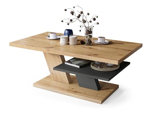 All4All Couchtisch Conte - Kaffeetisch - Wohnzimmertisch – Sofatisch mit Ablage - kompakte Größe - Sofatisch - 110x60cm - 05 - Artisan Eiche + anthrazit von All4All