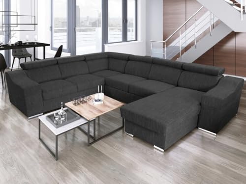 All4All Ecksofa mit Schlaffunktion Cleo Pano 334 cm x 264 cm - Wonlandschaft in U-Form - XXL Sofa - Schlafsofa Groß - Farbe wählbar - Gewebe mit Kunstleder - Seite rechts - Modern 19 von All4All