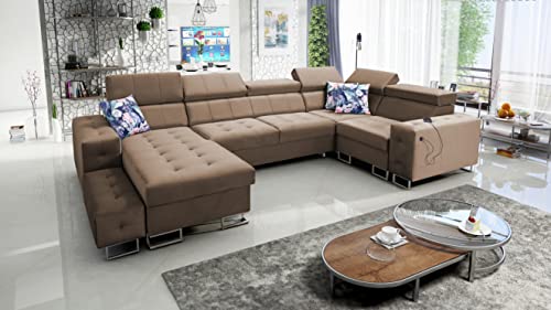 All4All Ecksofa mit Schlaffunktion Hugo IV XXL Sofa Wohnlandschaft U-Form mit Bettkasten Gewebe Gesteppt Seite Links rechts Grau Modern Groß 26 (Magic Velvet 2299, Seite Links) von All4All