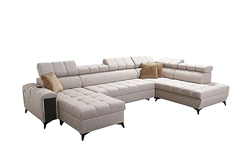 Ecksofa mit Schlaffuntkion und Bettkasten, Wohnlandschaft Gonti L-Form oder U-Form zur Auswahl, XXL Sofa Schlafsofa Gesteppt, modernes Ecksofa 26 (Seite Links, Gonti VI) von All4All