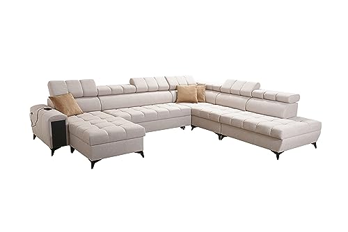 Ecksofa mit Schlaffuntkion und Bettkasten, Wohnlandschaft Gonti L-Form oder U-Form zur Auswahl, XXL Sofa Schlafsofa Gesteppt, modernes Ecksofa 26 (Seite Links, Gonti X) von All4All