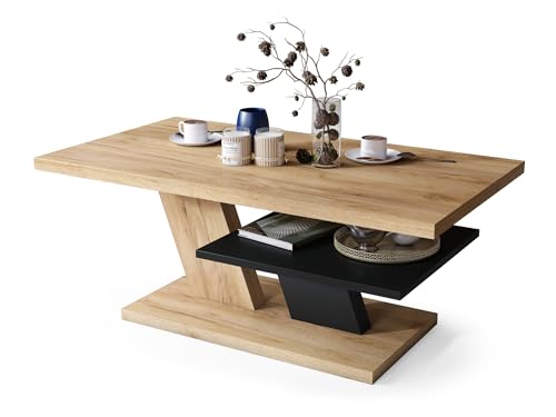 All4All Couchtisch Conte - Kaffeetisch - Wohnzimmertisch – Sofatisch mit Ablage - kompakte Größe - Sofatisch - 110x60cm - 05 - Gold Craft Eiche + schwarz von All4All