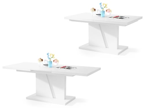 All4All Couchtisch Noel - Kaffeetisch - Wohnzimmertisch – Sofatisch mit Ablagen - Esstisch mit Einlegeplatte - ausklappbar - 120x70cm - 05 - Weiß matt von All4All