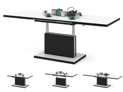 All4All Couchtisch Asti - Kaffeetisch - Wohnzimmertisch – Höhenverstellbar - mit Einlegeplatten - Ausziehbar - Sofatisch - 120x70cm - 05 - Weiß + Schwarz von All4All