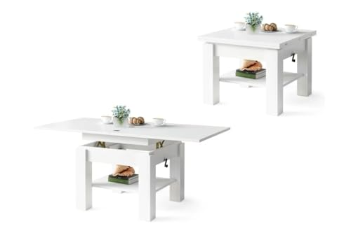 All4All Multifunktionaler Couchtisch Claris - Wohnzimmertisch Kaffeetisch – kompakte Größe - 130x75 cm – Höhenverstellbar – platzsparend – WEIß 05 von All4All