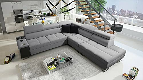 All4All Ecksofa Megy 9 mit Schlaffunktion Bettkasten USB Eingang Polstersofa Couch Eckcouch Sofa Wohnlandschaft Links Rechts 26 (Rechts, Sawana21) von All4All