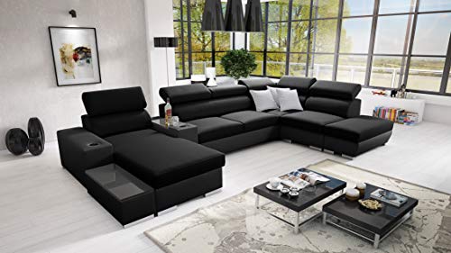 All4All Ecksofa Ponti mit Schlaffunktion Wohnlandschaft Bettkasten Schwarz Grau Lila Blau Links Rechts Groß XXL 26 (Links, Sawana 14 + Ekj 5) von All4All