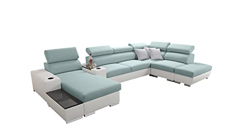 All4All Ecksofa Ponti mit Schlaffunktion Wohnlandschaft Bettkasten Schwarz Grau Lila Blau Links Rechts Groß XXL 26 (Links, Sawana 72 + Ekj 1) von All4All