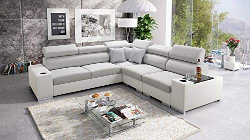 All4All Ecksofa Seo III mit Schlaffunktion und Bettkasten Eckcouch Schlafsofa verstellbare Kopfstützen Links Rechts Schwarz Grau Blau Lila 26 (RECHTS, Luxo 6601 + Ekj 1) von All4All