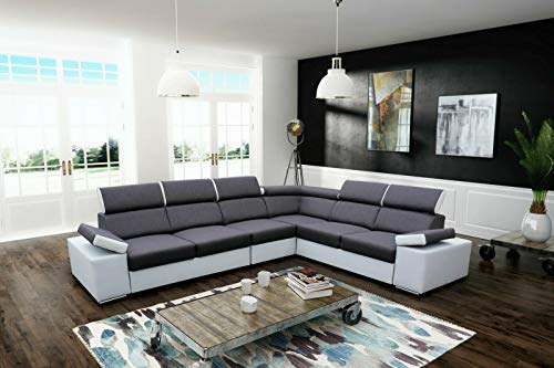 All4All Ecksofa mit Schlaffunktion Ariva - Sofa mit Bettkasten - Schlafsofa - 334 cm x 264 cm - Wohnlandschaft L-Form - verstellbare Kopfstützen - Grau/Weiß - Gewebe mit Kunstleder - Linke Seite 19 von All4All