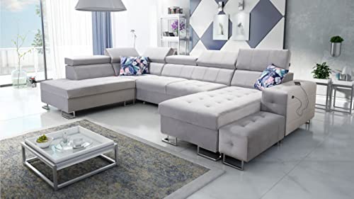 All4All Ecksofa mit Schlaffunktion Hugo VI XXL Big Sofa Wohnlandschaft U-Form mit Bettkasten Gewebe Gesteppt Seite Links rechts Grau Modern Groß 26 (Magic Velvet 2218, Seite rechts) von All4All